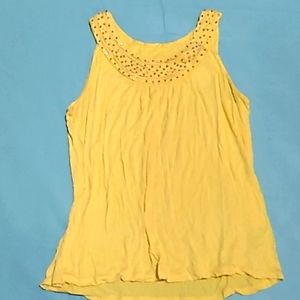 Yellow tank top with beaded neckline